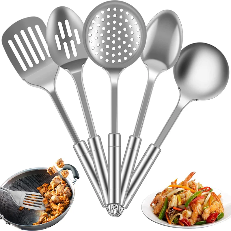 Ensemble d'ustensiles de cuisine en acier inoxydable, pelle de cuisine, cuillère à soupe, spatule, outils de cuisine, vaisselle, Gadgets de cuisine 5 pièces