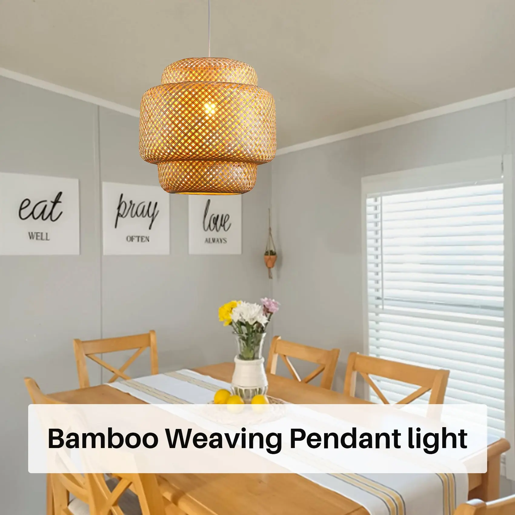 RANA Handgefertigter Bambus-Lampenschirm, Anhänger, Decke, DIY, Restaurant, Gang, Lampenschirme, Webart, Hängeleuchte (ohne Lichtquelle) Image