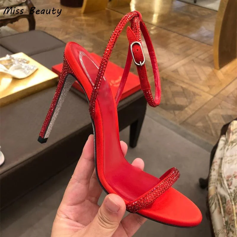 Prägnante Ein Gürtel Kristall High Heel Sandalen Frauen Schnalle Stiletto Mit Hohen Absätzen Sommer Schuhe Bling Bling Ankle Strap Schuhe