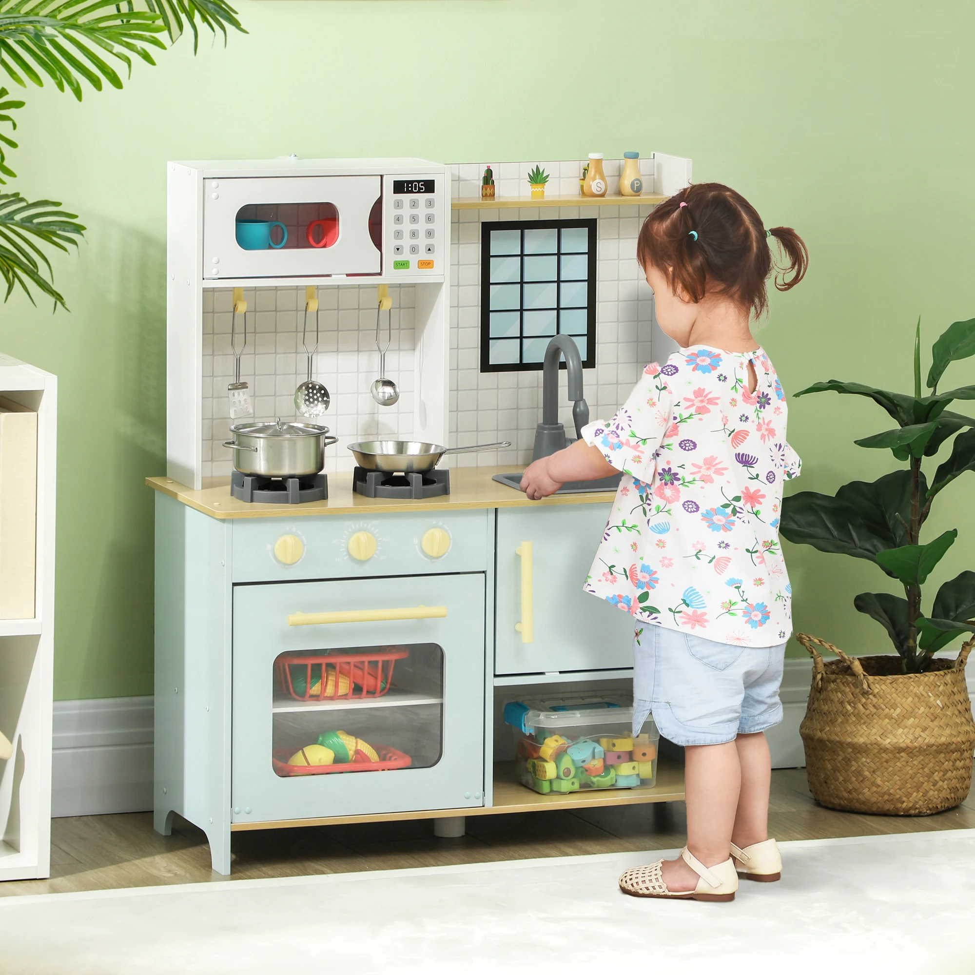 AIYAPLAY cuisine pour enfants cuisine de jeu avec four à micro-ondes, cuisinière et four, accessoires de cuisine