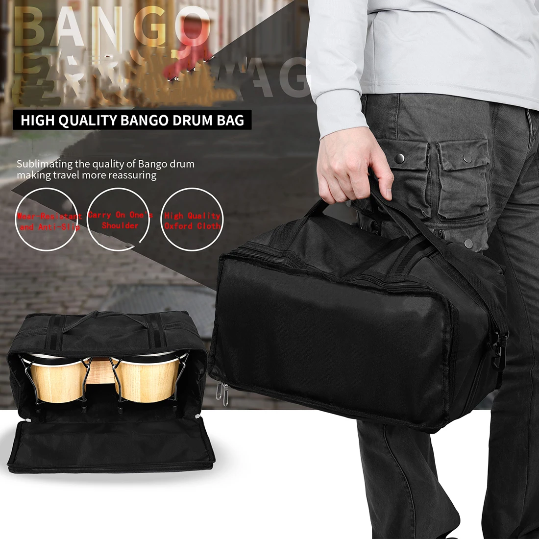 Bongo Drum Bag Handtrommel Schutz Tragbare Standard Musikinstrument Taschen Schwarz Oxford Tuch Material Wasserdichte Bongo Drum Image