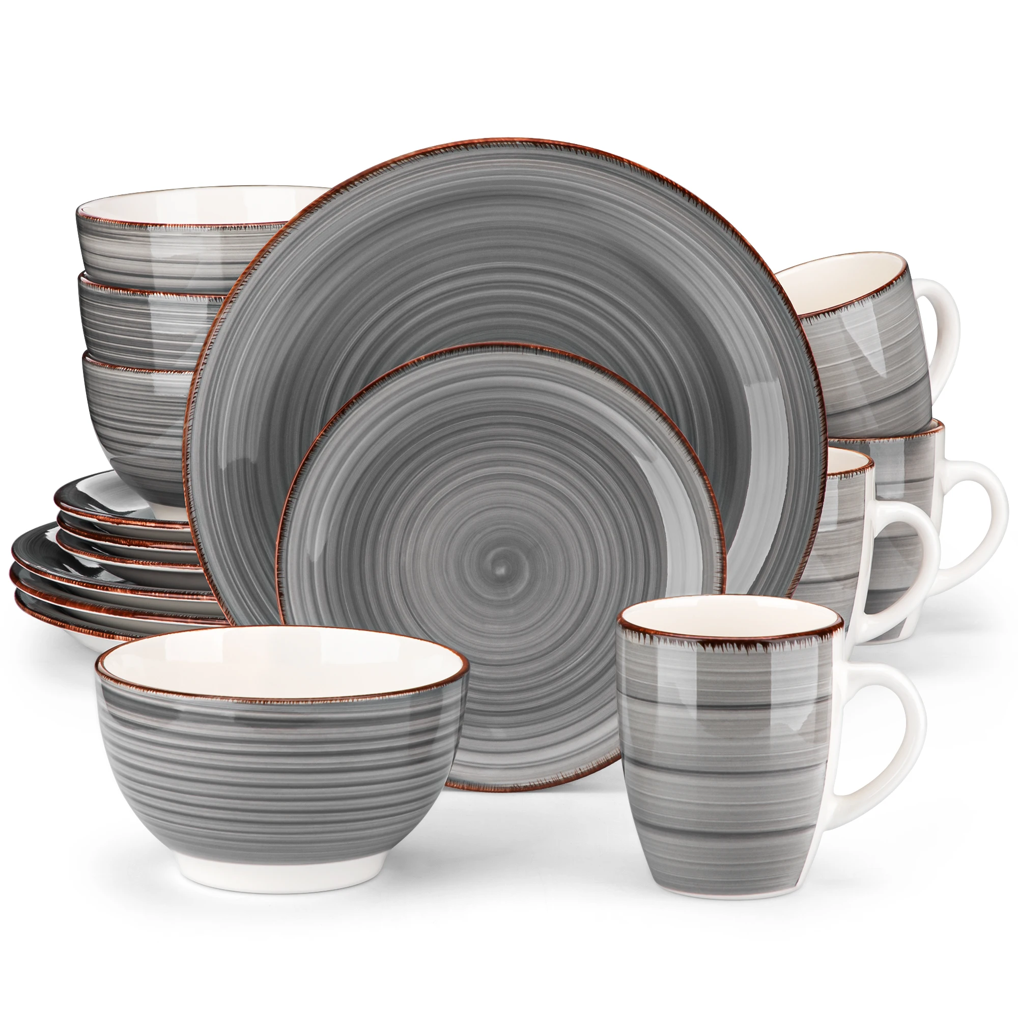 Vancasso Set da tavola in porcellana da 16/32 pezzi Set da tavola in ceramica vintage grigio con piatto da pranzo/piatto da dessert/cucina/tazza da 4 pezzi