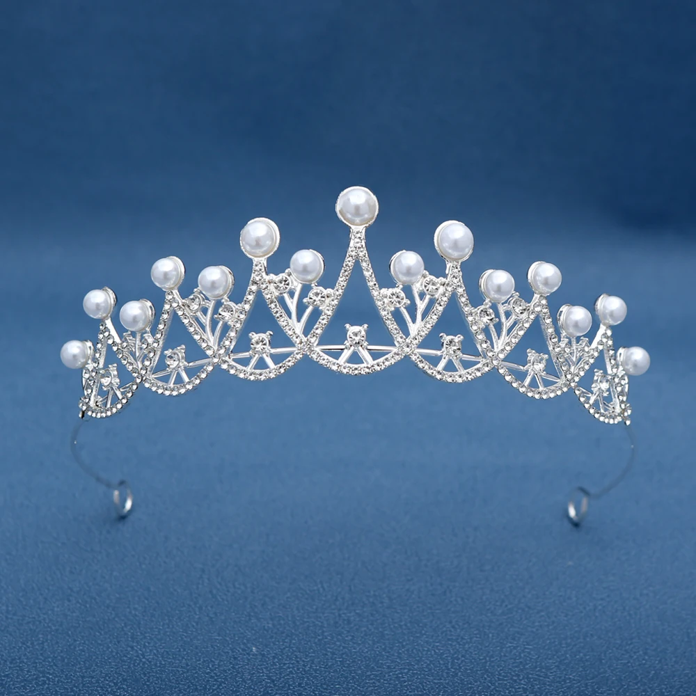 1pc kinder Krone Perle Strass Kristall Braut Tiara Temperament Kopfschmuck Prinzessin Form High-end-Kleid Zubehör Image