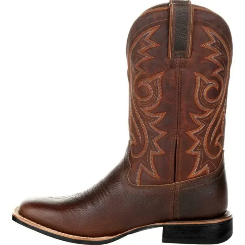 Männer Stiefel Mitte Wade Western Cowboy Motorrad Stiefel Männlichen Herbst Outdoor PU Leder Totem Med-Kalb Stiefel Retro entworfen Männer Schuhe Image