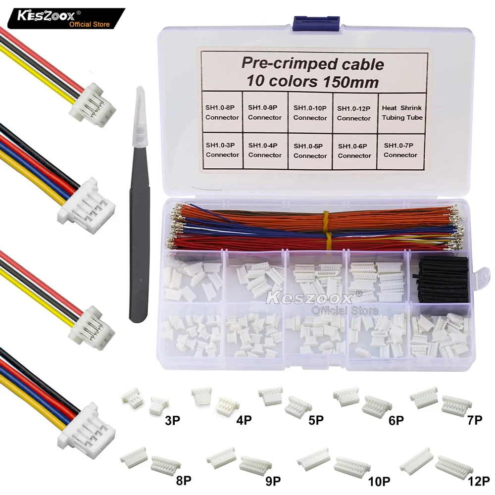 【 Sh 1,0 Kabelst ecker kit】 keszoox 390pcs jst männlicher Header 3/4/5/6/7/8/9/10/12p 28awg mit Terminal GPS Renn drohnen draht gecrimpt