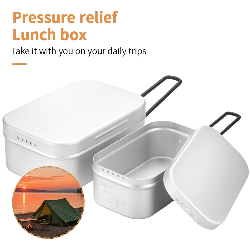 Bento Lunchbox, schnell erhitzende Campingschüssel, Aluminium-Esstischbox, Campingschüsseln, Kochtopf mit klappbarem Griff für Campingkochen Image