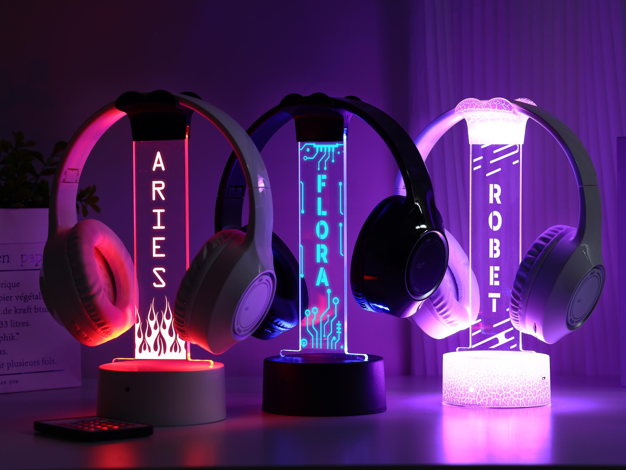 Supporto per cuffie a LED personalizzato, supporto per cuffie per streamer, insegna luminosa a LED per gamertag, supporto per cuffie, regali per San V