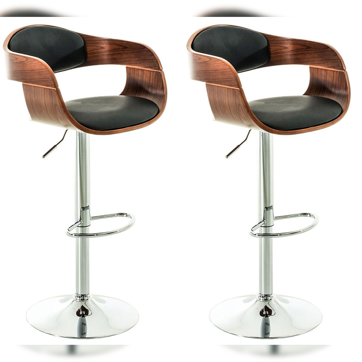 DELUKE 2er Set Barhocker NADAN - Kunstleder Walnuss/schwarz 50x48x88 cm | Barstuhl Höhenverstellbar Mit Lehne Drehbar Tresenhocker Tresenstuhl Kneipenhocker Image