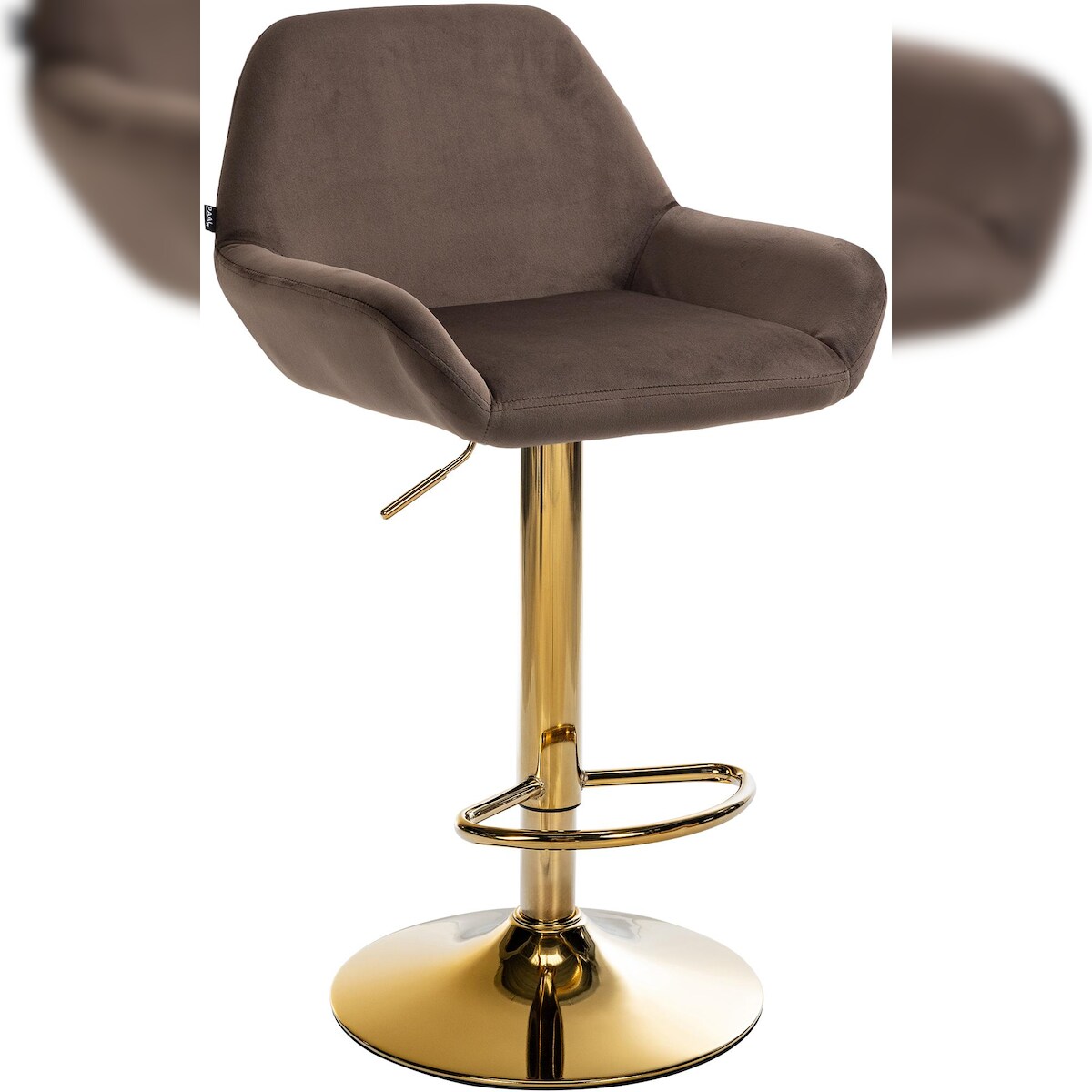 DELUKE Barhocker BIKEL - Samt Braun 51x52x89 cm Gold | Barstuhl Höhenverstellbar Mit Lehne Drehbar Tresenhocker Tresenstuhl Kneipenhocker Kneipenstuhl Image