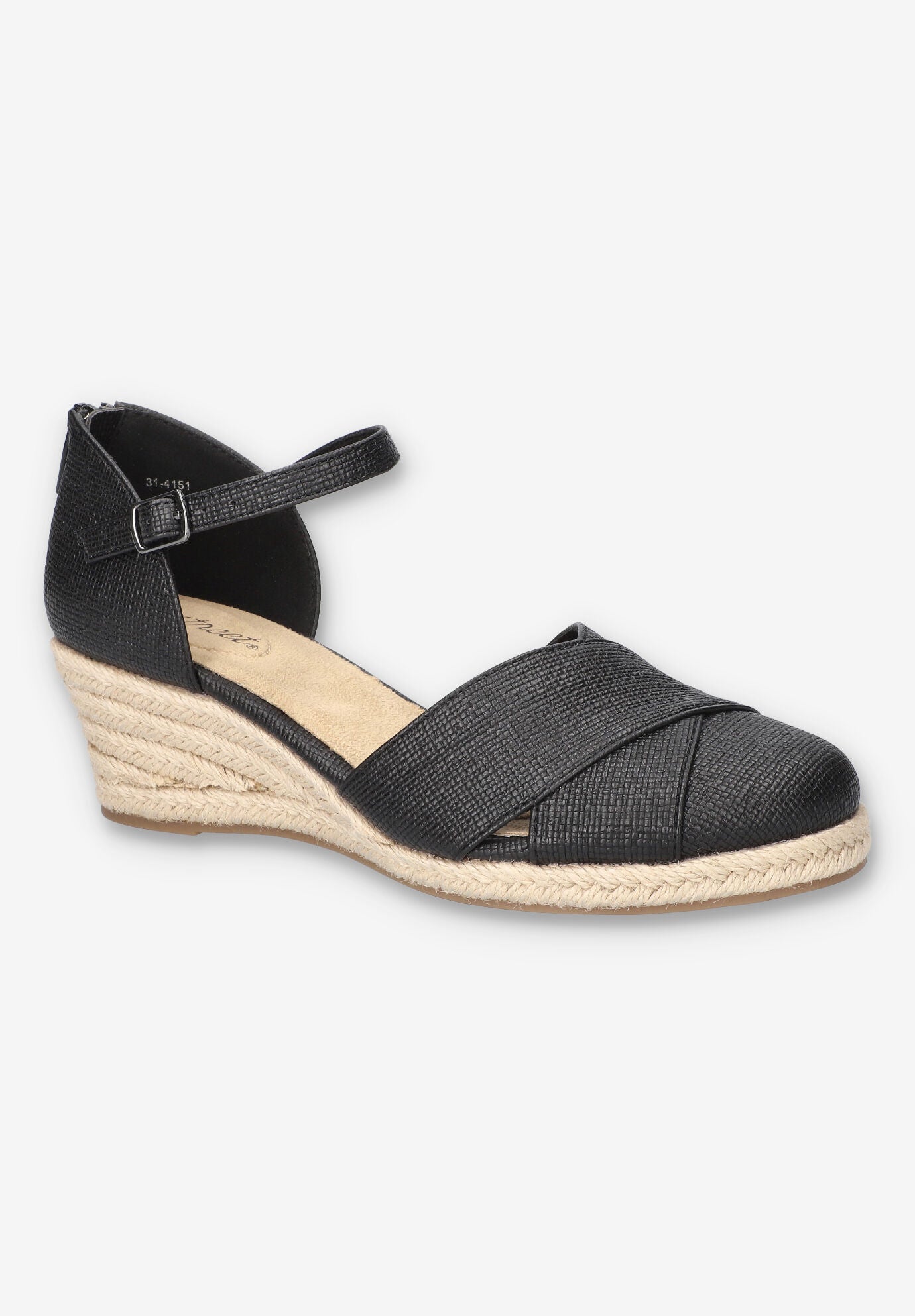 Women's Coast Espadrille Wedge by Easy Street in Black Linen (Size 8 XW)