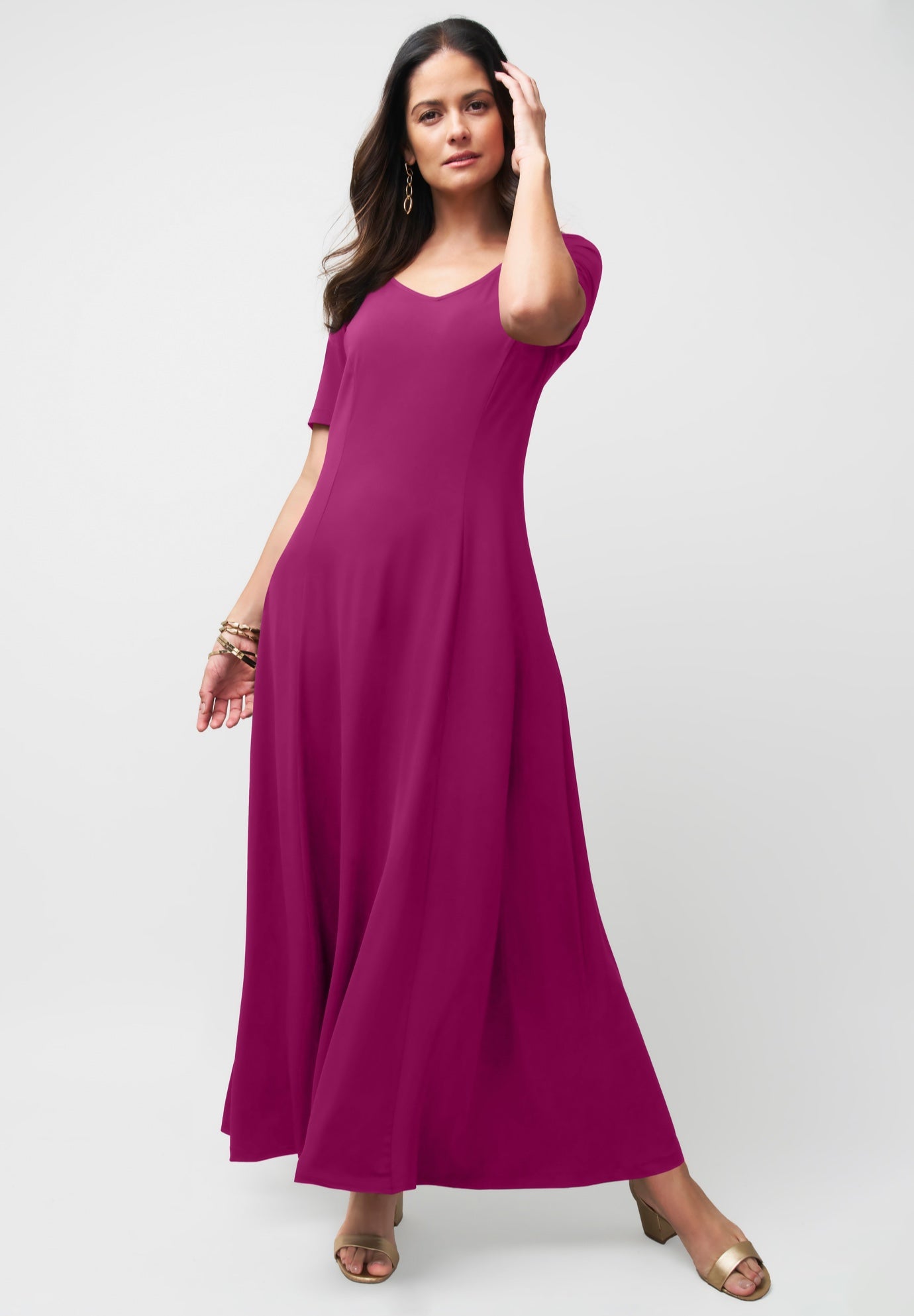 Plus Size Women's Stretch Knit Sweetheart Maxi Dress by The London Collection in Raspberry (Size 26 W)