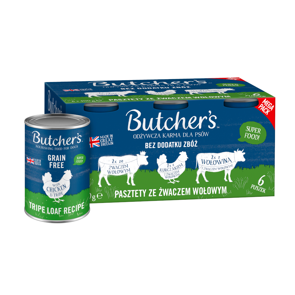 Butcher's Original - senza cereali 6 x 400 g - Mix Trippa (Paté con Trippa / Paté con Pollo & Trippa / Paté con Manzo & Trippa)