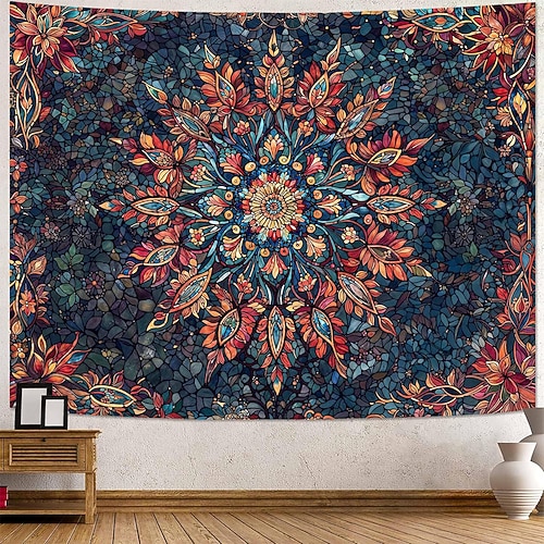 Himmlisches Sonnenmandala-Wandteppich, Tierkreiszeichen, Planeten, Mondphasen, Galaxie, Sternenhimmel, Boho-Zimmerdeko, große Stoffkulisse Image