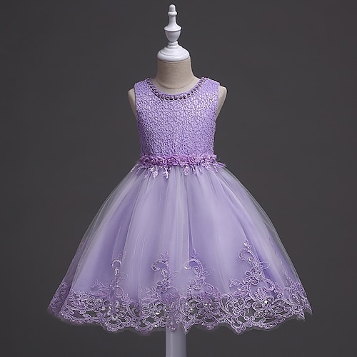 Blumenmädchenkleid Mädchen Formelle Kleidung Hochzeitskleidung Party Hochzeit Formell Mode Prinzessin Süß Kleid für die Erstkommunion Netz Einfarbig Ärmellos Rundhalsausschnitt Blau Weiß Ab 4 Jahren Image