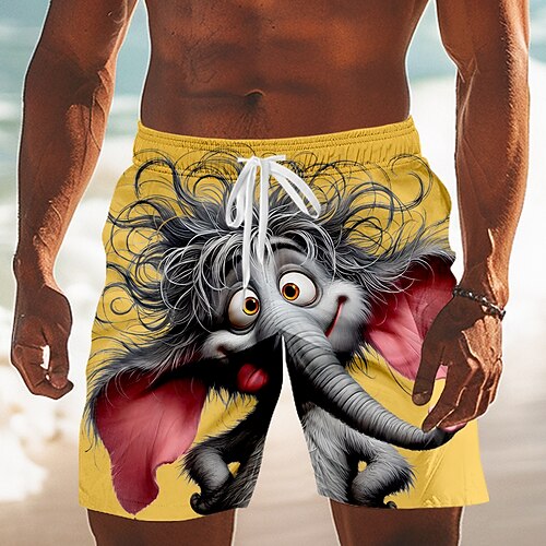 Herren Cartoon Elefant Lustig Badehosen Badeshorts Boardshorts Mittlere Taille Hawaiianisch Strandurlaub Seitentaschen Netzfutter Elastischer Kordelzug in der Taille Designer Bekleidung Image