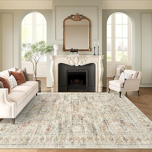 Nordischer Vintage-Wohnzimmerteppich, strapazierfähig und rutschfest, leicht zu reinigende Bettvorleger/Sofadecke, ideal für Hotels und Ferienwohnungen. Image