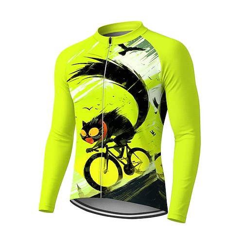 Herren Radtrikot Downhill-Trikot Katze Charakter Kontrastfarbe Langarm Fahhrad T-Shirt Trikot Kompressionskleidung mit 3 Gesäßtaschen Mountainbike MTB Straßenradsport UV-Sonnenschutz Sonnenschutz Image