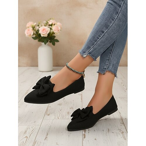 Elegante, mandelförmige Damenschuhe mit spitzer Zehenpartie und großer Schleife, ideal zum Hineinschlüpfen – perfekt für Alltag, Arbeit, Freizeit und Frühlings-/Sommerveranstaltungen. Image