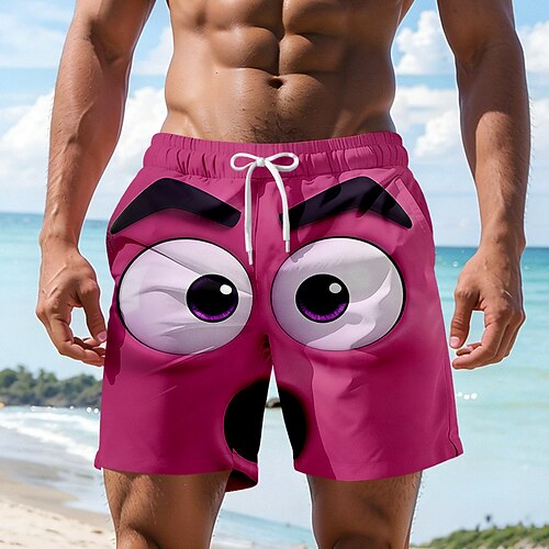 Herren Optische Täuschung 3D Zeichentrick Lächelndes Gesicht Badehosen Badeshorts Boardshorts Mittlere Taille Lustig Hawaiianisch Strandurlaub Seitentaschen Netzfutter Elastischer Kordelzug in der Image