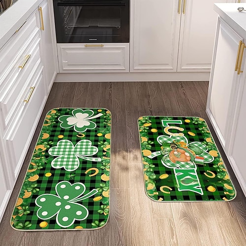 St. Patrick's Day Läuferteppiche, irische Feiertags-Dekorationsmatte mit Kleeblatt- und keltischem Design, festliche Fußmatte für Tür und Wohnraum Image