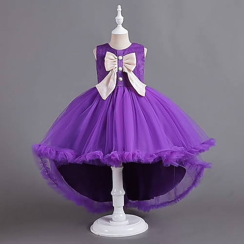 Blumenmädchenkleid Mädchen Formelle Kleidung Hochzeitskleidung Party Hochzeit Formell Niedlich Prinzessin Schön Patchwork Netz Einfarbig Ärmellos V-Ausschnitt Blau Rosa Ab 4 Jahren Image