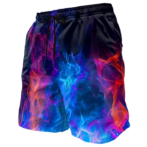 Herren Flamme Neonleuchten Badehosen Badeshorts Boardshorts Mittlere Taille Modisch lässig Outdoor Urlaub Alltagskleidung Seitentaschen Netzfutter Elastischer Kordelzug in der Taille Designer Image