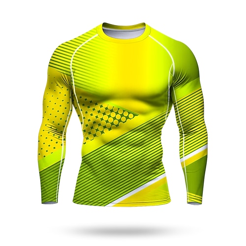 Herren Unisex Lauf-T-Shirt Sportshirt Fitnessshirt Trainingsshirt Trainingshemd Langarm T-Shirt Sommer Frühling Herbst Winter Geometrisch UPF 50 UV-beständig LSF 50 Weich Geländerad Fitnesstraining Image