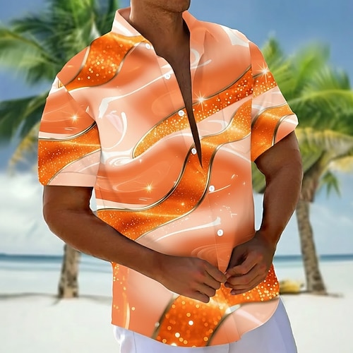 Herren Farbverlauf Abstrakte Kunst Wasserkräuselung Hemd Sommerhemd Knopfhemd Kurzarm Modisch lässig Outdoor Urlaub Alltagskleidung Sommer Frühling Umlegekragen 3D-Druck Hemden mit Kragen Eine Tasche Image