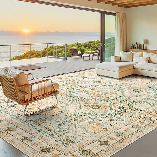 Nordischer Vintage-Wohnzimmerteppich, strapazierfähig und rutschfest, leicht zu reinigende Bettvorleger/Sofadecke, ideal für Hotels und Ferienwohnungen. Image