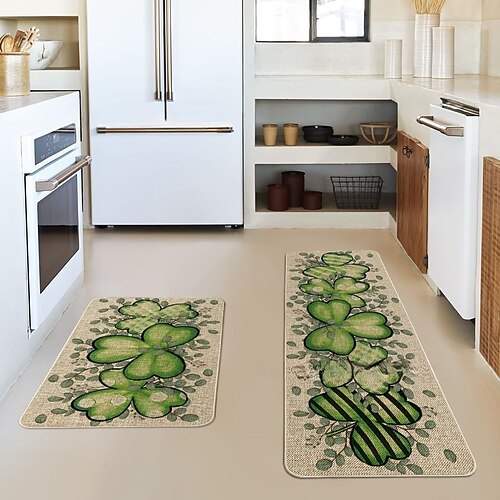St. Patrick's Day Läuferteppiche, irische Feiertags-Dekorationsmatte mit Kleeblatt- und keltischem Design, festliche Fußmatte für Tür und Wohnraum Image