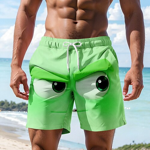 Herren Optische Täuschung 3D Zeichentrick Lächelndes Gesicht Badehosen Badeshorts Boardshorts Mittlere Taille Hawaiianisch Lustig Strandurlaub Seitentaschen Netzfutter Elastischer Kordelzug in der Image