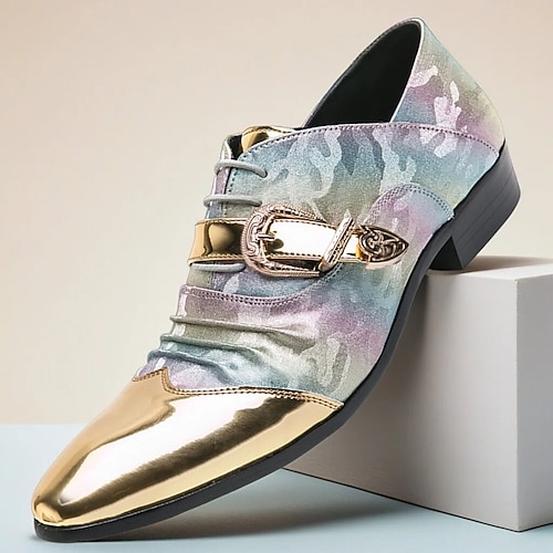 Herren-Hochzeitsschuhe aus Kunstleder mit goldenem Zierrand – modische und elegante formelle Schuhe für Hochzeiten Image