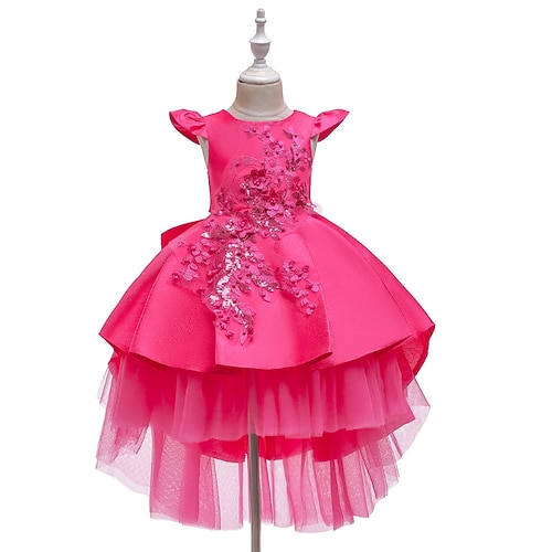 Blumenmädchenkleid Mädchen Formelle Kleidung Hochzeitskleidung Party Hochzeit Formell Niedlich Lolita Prinzessin Patchwork Netz Einfarbig Ärmellos Rundhalsausschnitt Weinrot Gelb Ab 4 Jahren Image