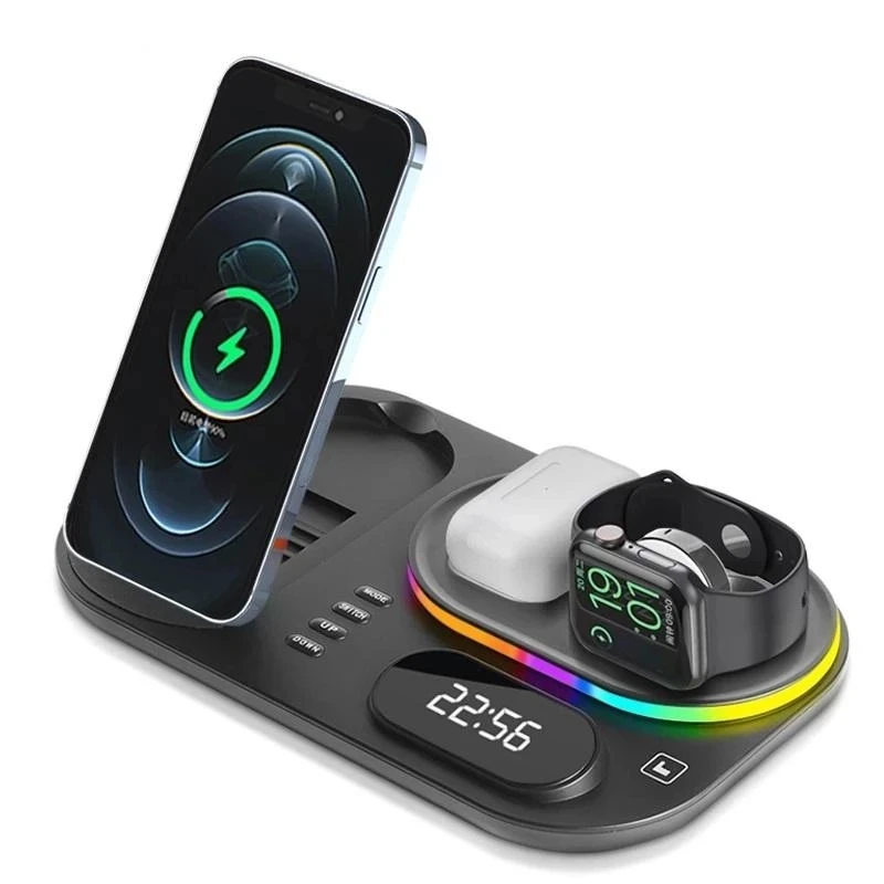 Kabellose Ladegeräte 4 in 1 für iPhone 12 13 14 15 Pro Max 30W schnelle kabellose Ladestation für Apple Watch mit Lampe und Uhr Image