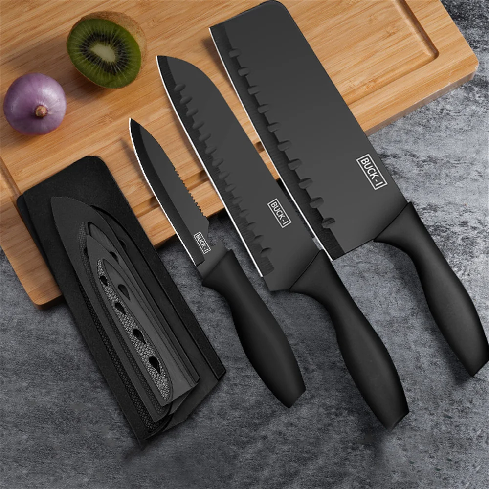PLYS Scharfes Küchenmesser-Set aus schwarzem Stahl, Obstmesser aus Edelstahl, Haushaltsmesser, multifunktionales Kochmesser Image