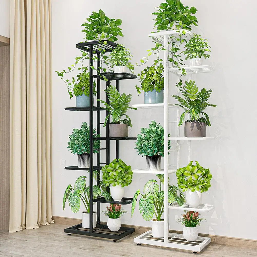 Supporto per piante in metallo a 8 livelli, 9 supporti per piante in vaso per interni ed esterni, scaffale per piante a più livelli, espositore per fiori in metallo per giardino