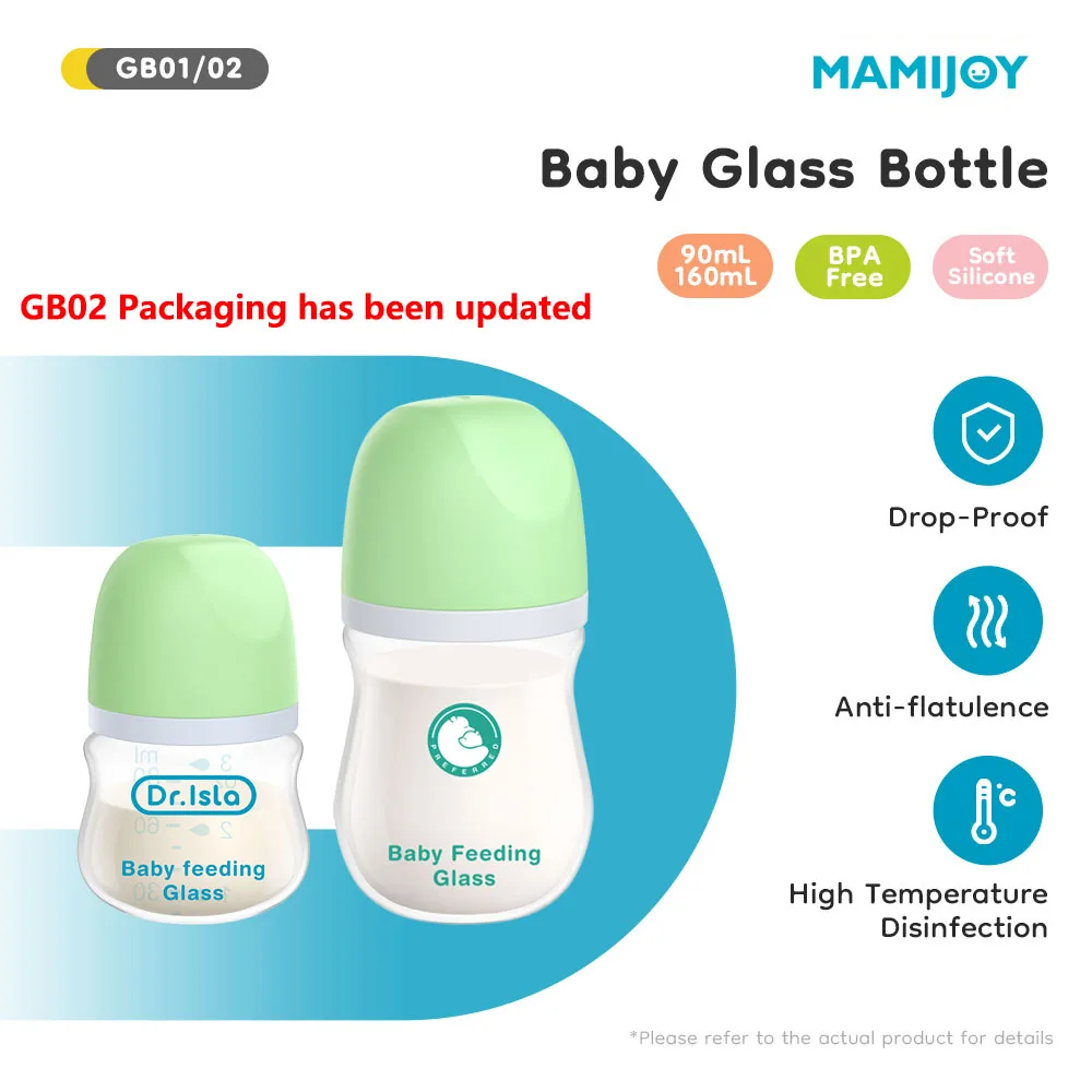 MAMIJOY 1PCS Neugeborenen Fütterung Flaschen 90ML/160ML Baby Flasche Glas Flaschen Anti-blähungen Milch Babyflaschen infant BPA freies Image