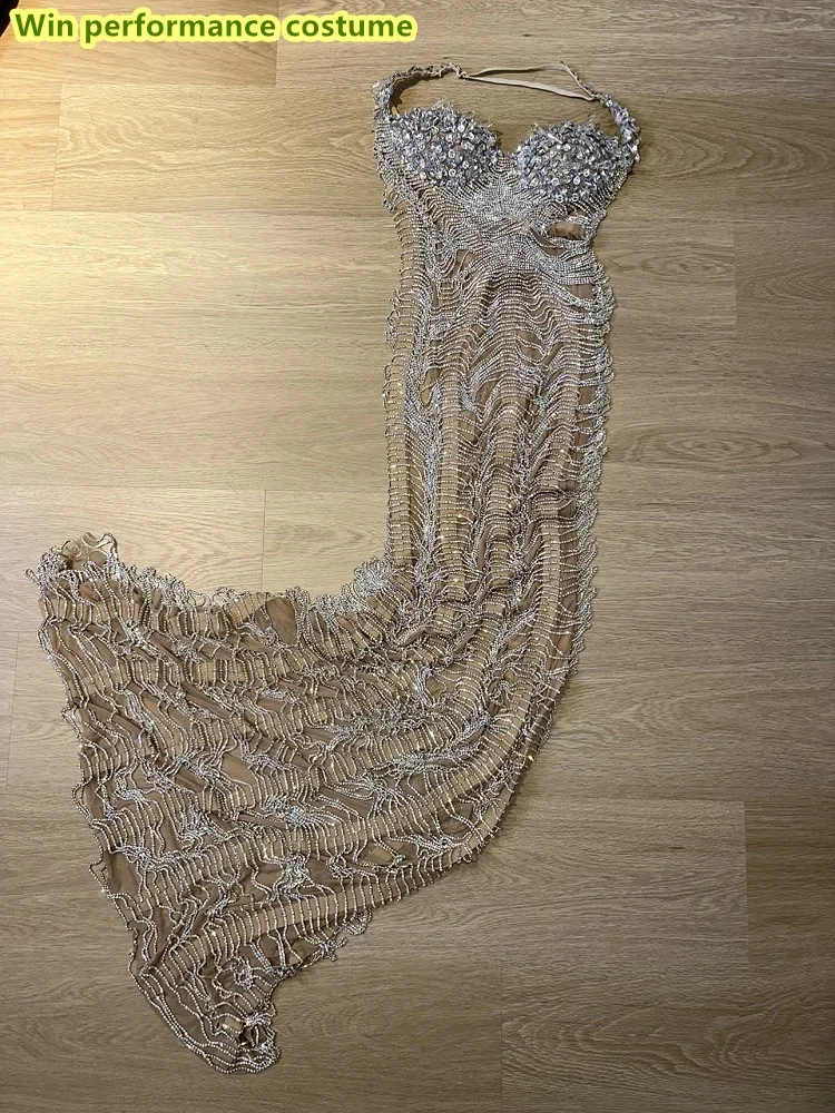 Bar Sänger Bühne Party Performance Kleidung Luxus Schwerindustrie Voller Diamant Kette Hängender Hals Open Back Kleid Image