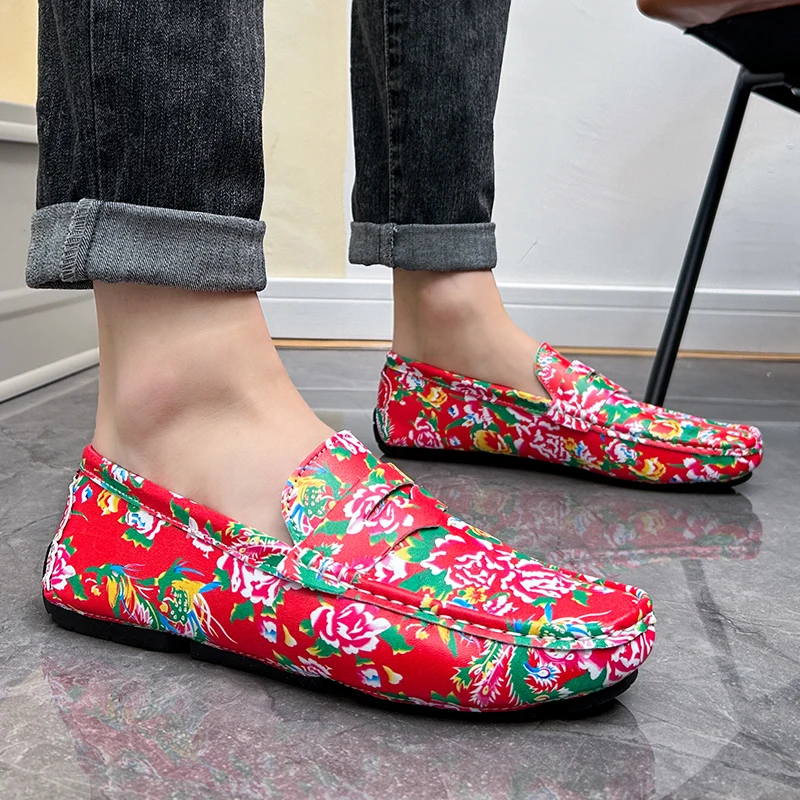 Männer Schuhe Luxus Druck Männer Handgemachte PU Leder Loafer Casual Fahren Wohnungen Slip auf Männer Größe 38-48 Bequeme Mokassins schuhe für Männer