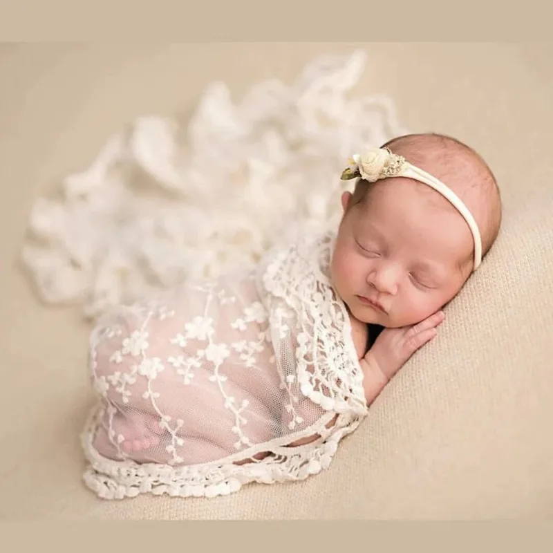 Neugeborenen Fotografie Requisiten Decke Hintergrund Spitze Wrap Swaddling Foto Shooting Studio Accessies Image