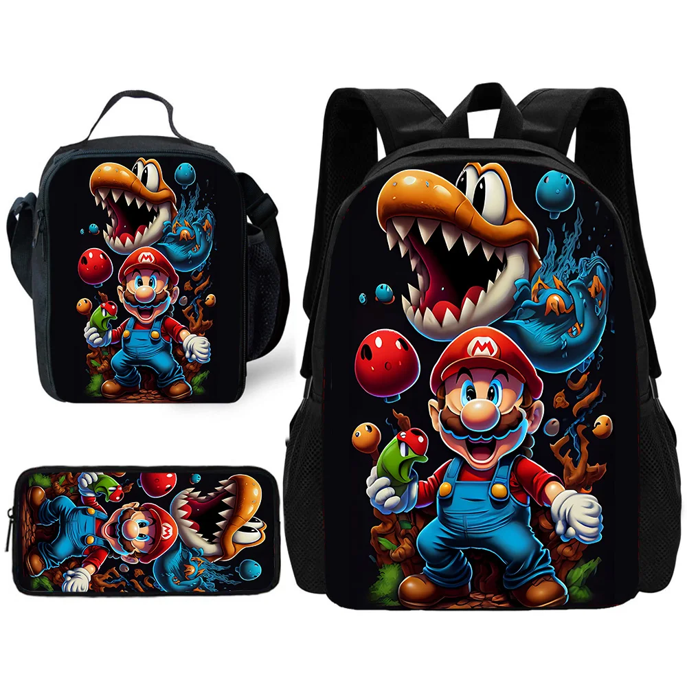 Sac à dos de jeu d'anime d'école pour enfants, sac à dos fou M-M-Marios avec sacs à déjeuner, sacs à crayons, sacs d'école pour garçons et filles, meilleur cadeau