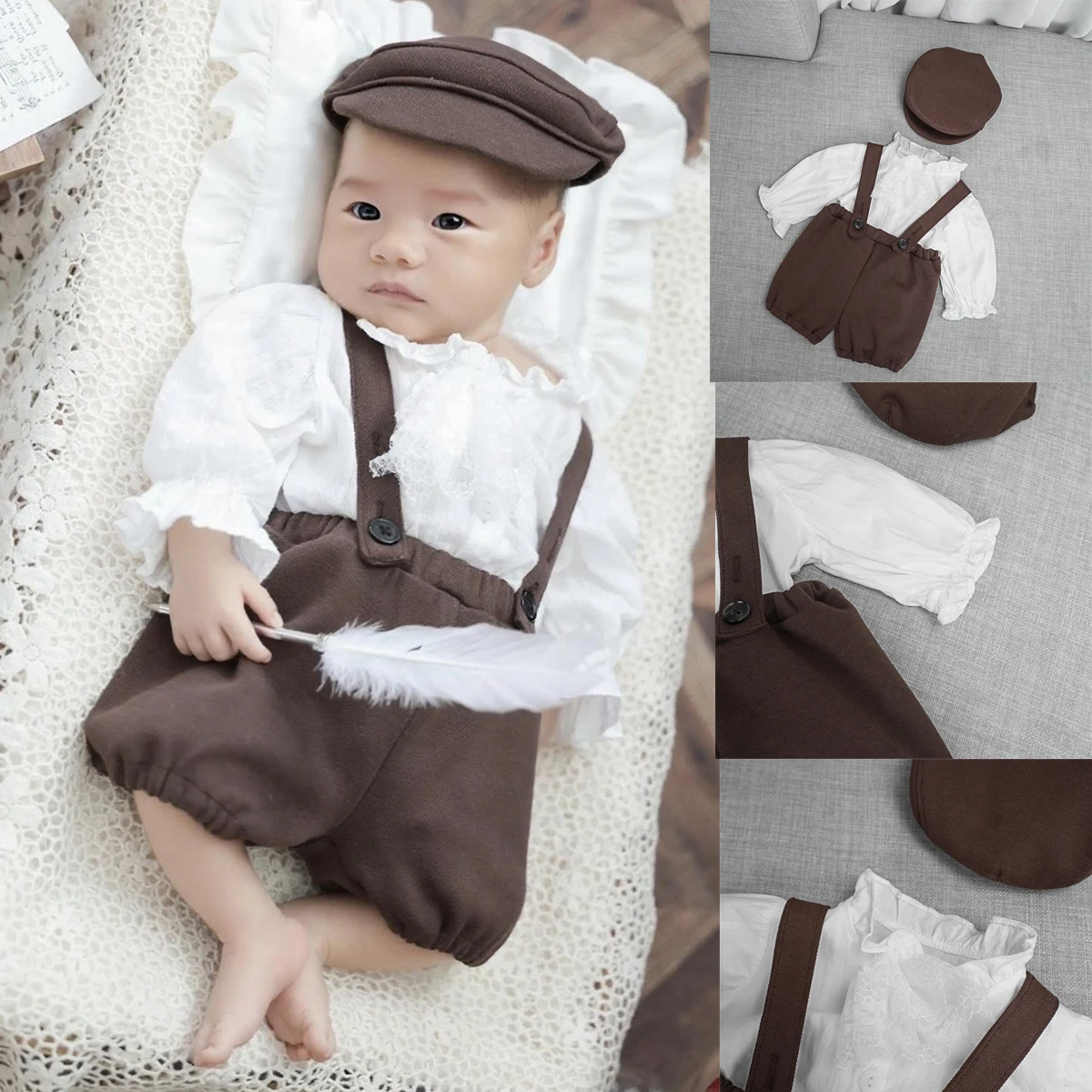 3 teile/satz Neugeborenen fotografie requisiten baby overall anzug kurzarm taste hosenträger shorts kinder anzug baby dusche geschenk Image