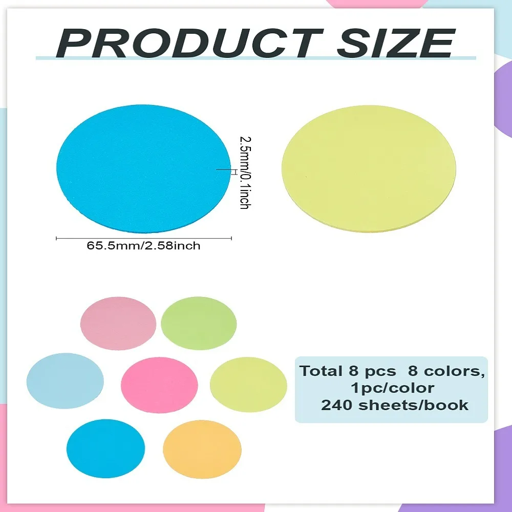Haftnotizblöcke aus Papier, Notizblock für Büro- und Schulbedarf, rund, 65,5 x 2,5 mm, 8 Bücher/Set Image