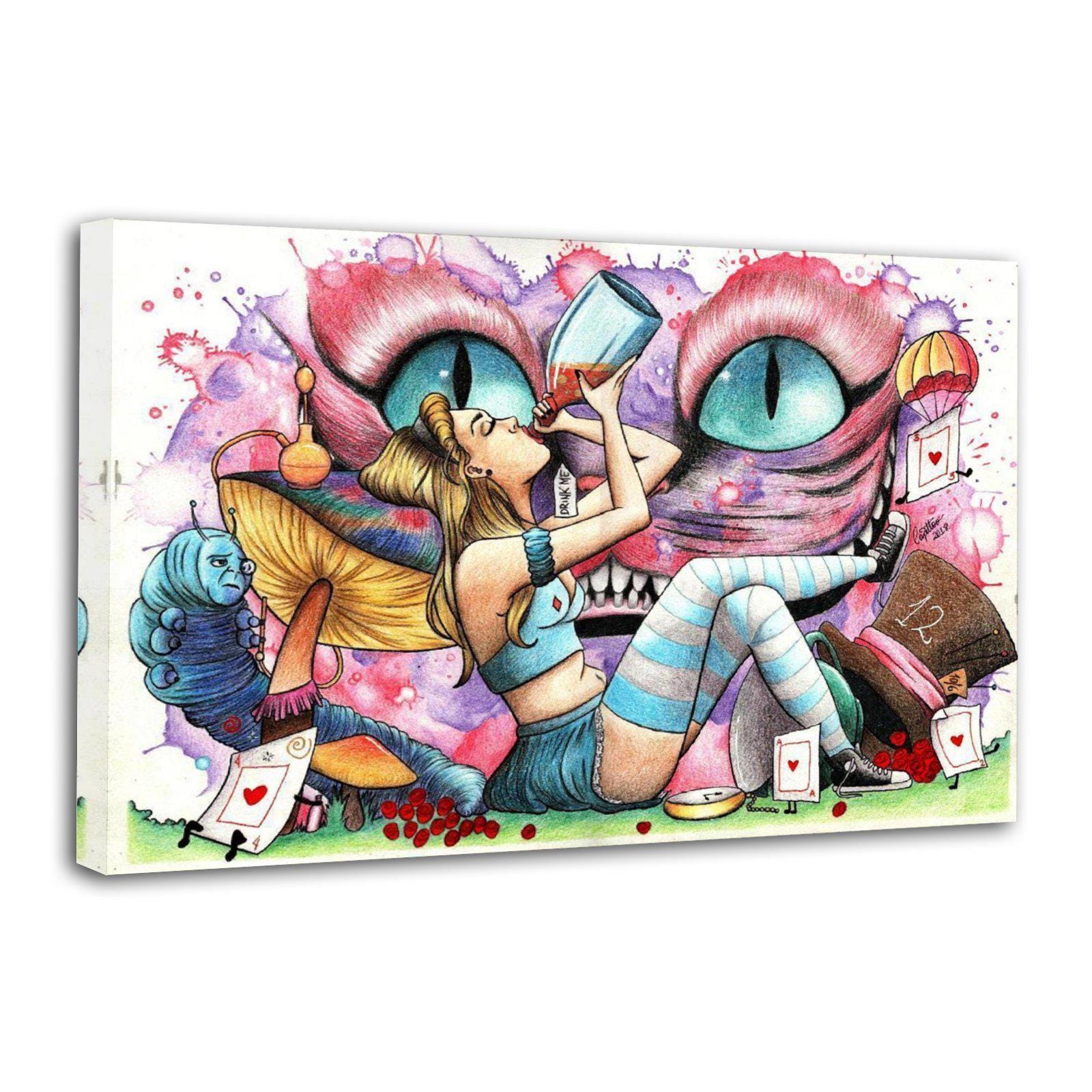 ALICE cartone animato WONDELAND Dipinto su tela Poster da parete Stampa artistica Immagine Soggiorno Pareti Decorazione Casa Poster