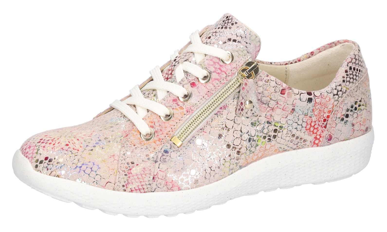 Schnürschuh WALDLÄUFER "K-IRA", Damen, Gr. 3,5 (36), rosa (rosé multi), Veloursleder, metallic, Schuhe Schnürschuh, Halbschuh, Komfortschuh mit farbenfrohem Druck, Schuhweite K