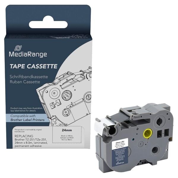 MediaRange Schriftband ersetzt brother TZe-251 schwarz auf weiß 24 mm x 8.0 m, 2.4 cm Image