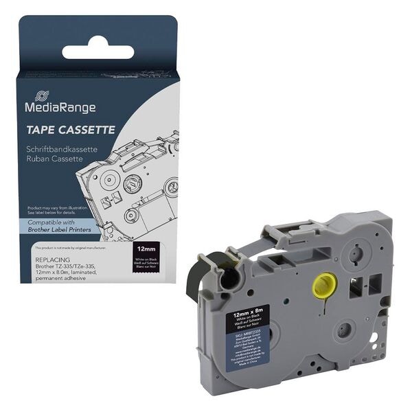 MediaRange Schriftband ersetzt brother TZe-335 weiß auf schwarz 12 mm x 8.0 m, 1.2 cm Image