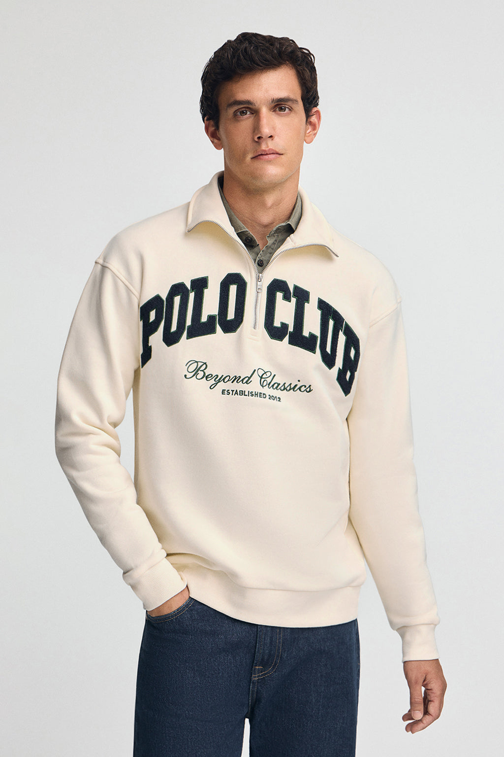 Sweatshirt ecru mit halbem Reißverschluss und Logo Established 2012 Polo Club Image