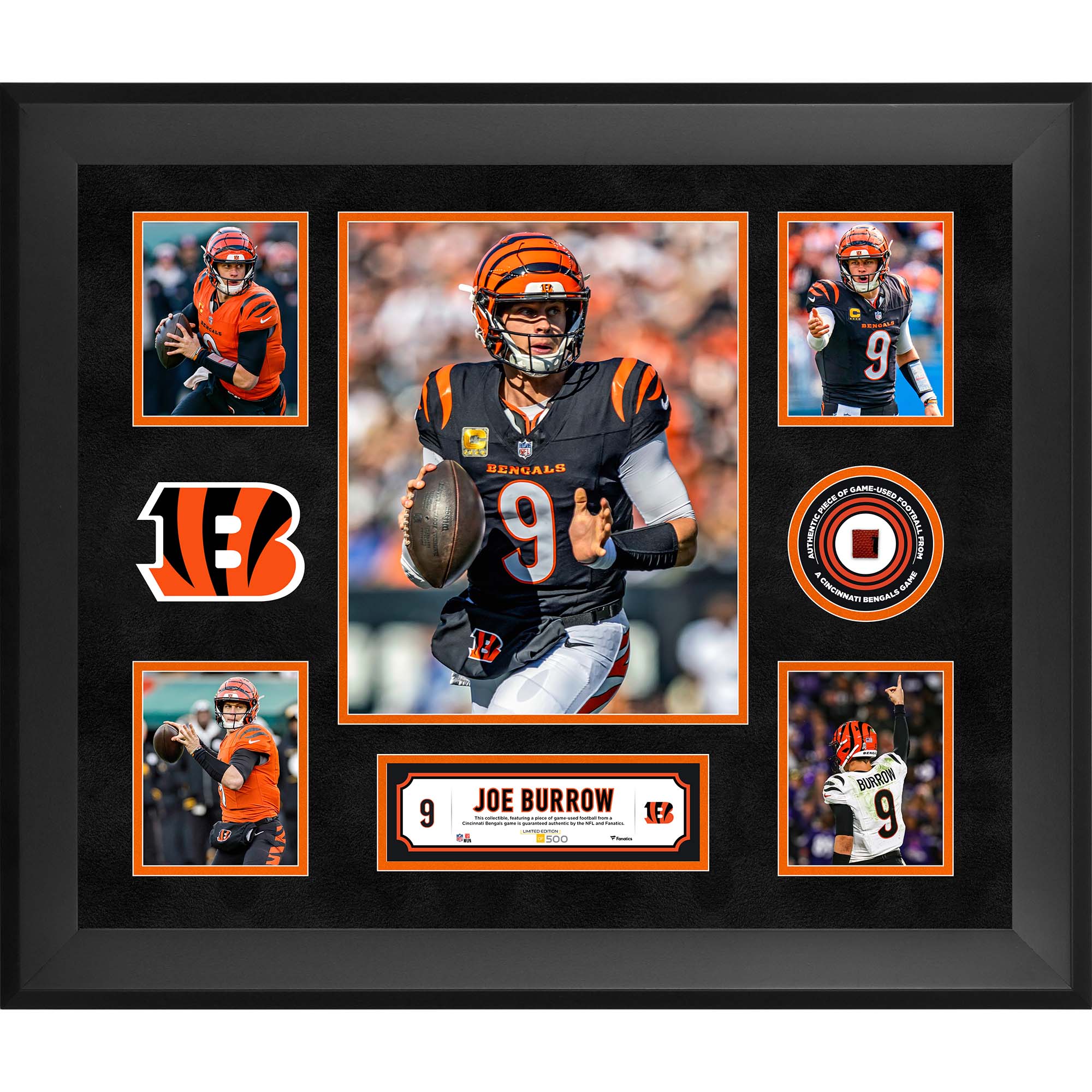 Joe Burrow Cincinnati Bengals Gerahmte 5-Foto-Collage (50,8 x 61 cm) mit einem Stück eines im Spiel verwendeten Footballs – Limitierte Auflage von 500 Stück Image
