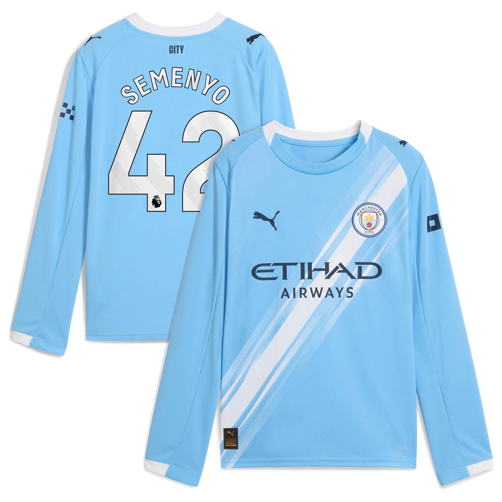 Manchester City PUMA Heimtrikot 2025-26 - Langarm - Kinder mit Aufdruck Semenyo 42 Image